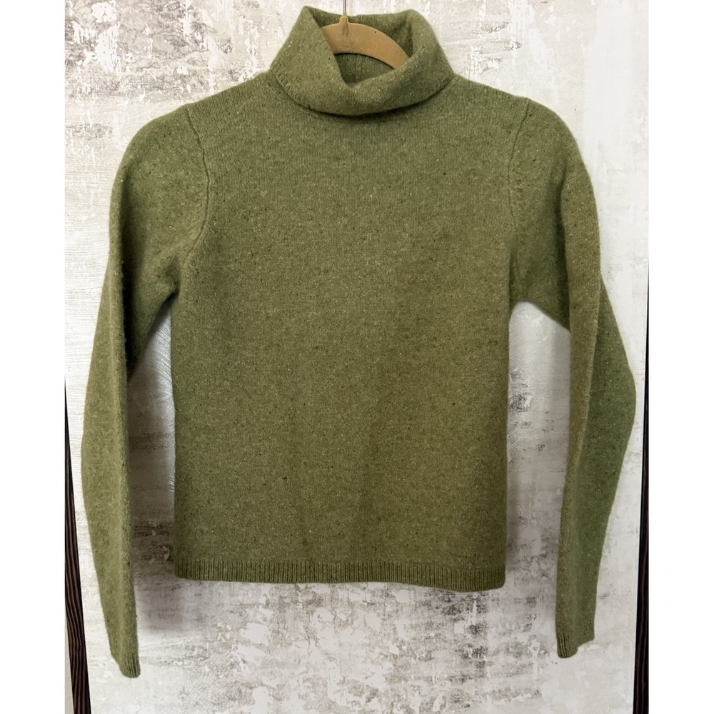LL Bean Merino Wool Angora Turtleneck Sweater Olive Green Womens XS